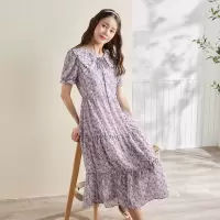 [1折价42.9元,叠加优惠券]唐狮夏新款连衣裙女高腰显瘦碎花长裙宫廷风连衣裙娃娃领收腰
