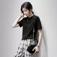 [1折价29.9元叠加优惠券]唐狮春夏新季款短袖T恤女宽松薄款设计感新潮小众黑色上衣M
