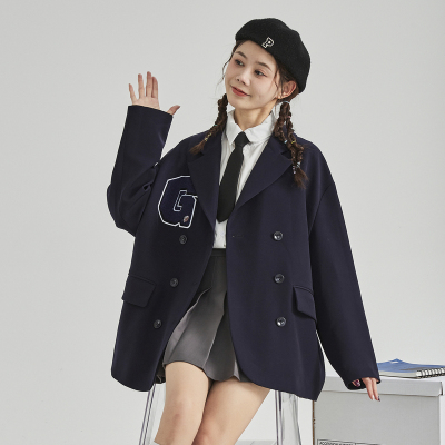 [8.5折价135.9元叠加优惠券]唐狮新款西装外套女春秋宽松休闲气质上衣通勤风黑色外套