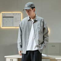 唐狮春季新款细条纹衬衫男长袖韩版潮流宽松港风日系休闲衬衣