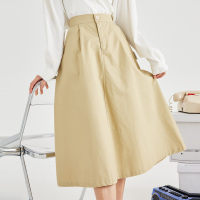 唐狮夏季新款半身裙女黑色高腰长款半身裙百搭a字裙设计感