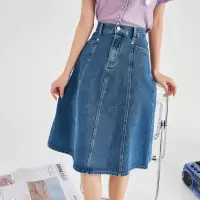 [3件8.5折50.9元,叠加优惠券]唐狮早春新款复古牛仔半身裙女高腰a字伞裙大裙摆遮胯长裙