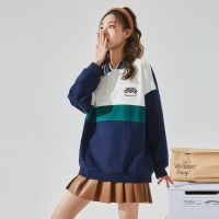 [直降价129.9元]唐狮春装新款女卫衣polo领宽松拼接设计感小众中长款上衣外套