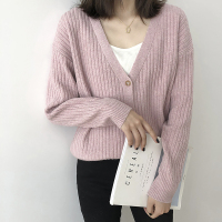 [8.5折价118.9元叠加优惠券]唐狮春秋新款V领针织开衫女温柔甜美慵懒风宽松百搭毛衣YD