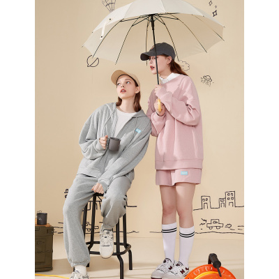 唐狮春新款运动女盐系穿搭学院风小个子卫衣外套Q