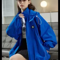 [2.5折价125元]唐狮春秋季新款外套女in潮设计感连帽宽松上衣休闲黑色外套Q