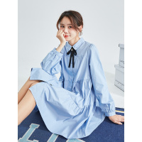 唐狮春季新款学院风长袖连衣裙女学生a字衬衫娃娃裙送领结