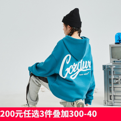 [2.5折价98元]唐狮春季新款情侣卫衣男女连帽宽松情侣装外套上衣潮酷in