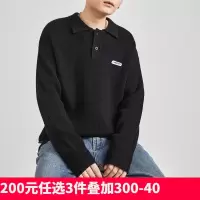 [1折价56.9元叠加优惠券]唐狮春季新款潮牌牌男毛衣Polo领韩版宽松套头外穿毛线衫黑色