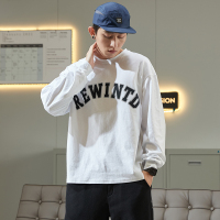 [1.5折价43元]唐狮春季新款长袖T恤男学院风宽松圆领衣服青国潮打底衫男