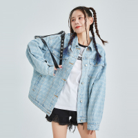 唐狮新款牛仔外套女提花满印牛仔衣百搭宽松短款上衣女in潮Q