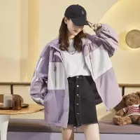 [1折价56.9元叠加优惠券]唐狮春秋新款外套女宽松休闲拼接学院风短款上衣女翻领夹克