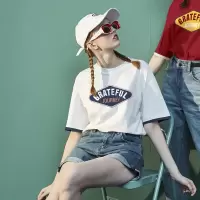 唐狮夏新款T恤女in超火内搭别致减龄上衣红色短袖过衣服Q