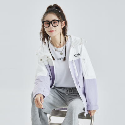 [2.5折价119元]唐狮新款工装外套女短款翻领休闲拼接in潮上衣宽松百搭夹克