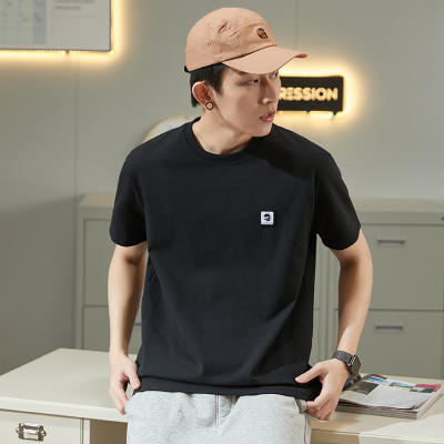 [1.5折价30.3元叠加优惠券]唐狮春夏新款短袖T恤男宽松潮流黑色上衣学生纯色港风上衣