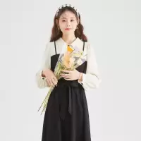 [3件8.5折118.9元,叠加优惠券]唐狮拼接假两连衣裙早春新款女长袖收腰显瘦衬衫裙黑裙子
