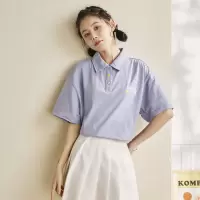 [1.5折价55元叠加优惠券]唐狮夏季新款短袖T恤女纯棉白色polo领上衣设计感小众衣服