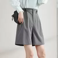 [3件8.5折76.4元,叠加优惠券]唐狮春夏新款休闲短裤女直筒夏天薄款灰色西装裤高级感垂感潮