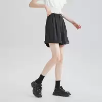 [2.5折价52元]唐狮夏季新款休闲裤女短裤高腰显瘦阔腿直筒白色宽松裤子女潮