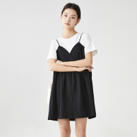 唐狮夏季新款女假两吊带连衣裙甜美韩版宽松显瘦黑裙女潮