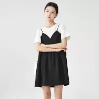 [1折价39.9元叠加优惠券]唐狮夏季新款女假两吊带连衣裙甜美韩版宽松显瘦黑裙女潮