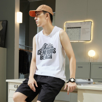 唐狮夏季新款背心男学生冰山印花坎肩纯棉无袖T恤圆领上衣潮