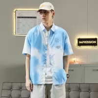 [1折价32.9元叠加优惠券]唐狮夏季新款衬衫男满印短袖衬衫休闲男士衬衣潮流复古