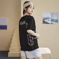 [1折价26.9元,叠加优惠券]唐狮加菲猫联名夏季新款短袖黑色T恤女设计感小众别致小上衣in