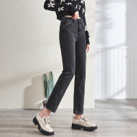 [1.5折价70元]唐狮新款牛仔裤女高腰显瘦显高烟管裤直筒九分裤蓝色百搭裤子