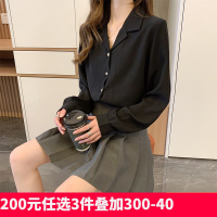 唐狮长袖衬衫女雪纺春夏新款古巴领法式衬衫慵懒风百搭衬衫