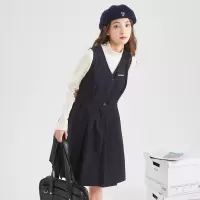 [3件8.5折118.9元,叠加优惠券]唐狮背心裙春装新款女装学院风学生a字百褶连衣裙