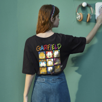 加菲猫联名唐狮春夏新款短袖T恤女别致宽松圆领印花体恤