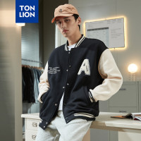 唐狮春秋新款棒球服男绣花棒球领拼接短款外套休闲男士夹克潮