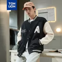 [1折价69.9元叠加优惠券]唐狮春秋新款棒球服男绣花棒球领拼接短款外套休闲男士夹克潮