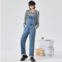 唐狮春夏季新款牛仔背带裤子女宽松阔腿直筒韩版潮流百搭减