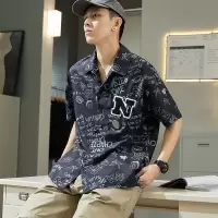 [1折价36.9元,叠加优惠券]唐狮夏季新款满印衬衫男休闲短袖衬衫男宽松复古男士衬衣潮