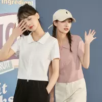 [1折价29.9元叠加优惠券]唐狮春夏新款短袖T恤设计感女小众polo衫别致甜美粉色短上衣