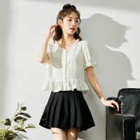 [2.5折价67元]唐狮夏季新款泡泡袖娃娃衫上衣女刺绣棉布短袖小衫显瘦衬衣百搭