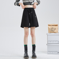 [2.5折价46元]唐狮夏季新款休闲短裤女高腰阔腿卫裤黑色薄款款宽松运动