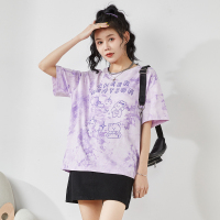 唐狮夏装新款女短袖T恤宽松印花上衣设计感小众打底小衫Q