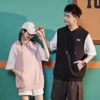 [3件8.5折76.4元,叠加优惠券]唐狮春夏新款半袖卫衣情侣男女华夫格薄款短袖上衣宽松外套