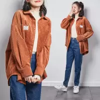 [1折价45.9元,叠加优惠券]唐狮早春长袖衬衫女新款灯芯绒上衣港风复古时尚宽松外套潮