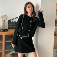 唐狮秋季新款女圆领小香风长袖上衣半身裙潮ZW