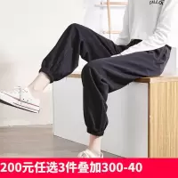 [1折价29.9元叠加优惠券]唐狮秋冬加绒女净色束脚运动裤宽松休闲裤针织运动长裤休闲裤女