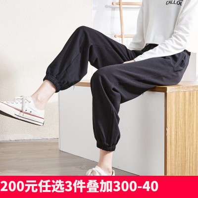 [1折价29.9元叠加优惠券]唐狮秋冬加绒女净色束脚运动裤宽松休闲裤针织运动长裤休闲裤女