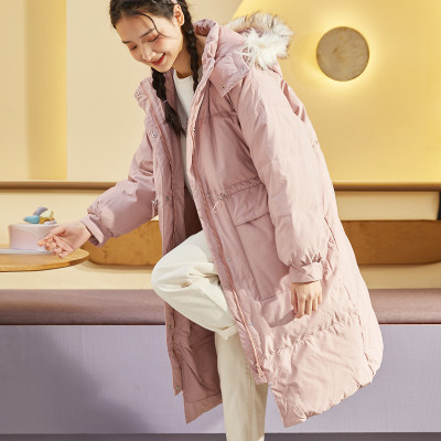 [1折价198.9元叠加优惠券]唐狮羽绒服中长款新款韩版连帽毛领时尚百搭长袖外套潮