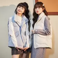 [3件8.5折195.4元,叠加优惠券]唐狮冬装新款女短款羽绒服马甲菱格衔缝羽绒背心叠穿保暖内搭