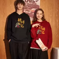[1折价62.9元叠加优惠券]唐狮秋冬新款情侣卫衣加绒红色上衣女短款潮牌in宽松卫衣黑