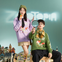 [2.5折价119元]疯狂动物城联名唐狮秋冬新款圆领撞色印花慵懒风情侣装毛衣