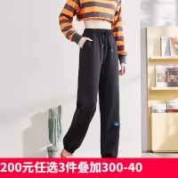 [8.5折价93.4元叠加优惠券]唐狮秋季新款休闲裤女运动裤宽松直筒束脚黑色卫裤子in潮